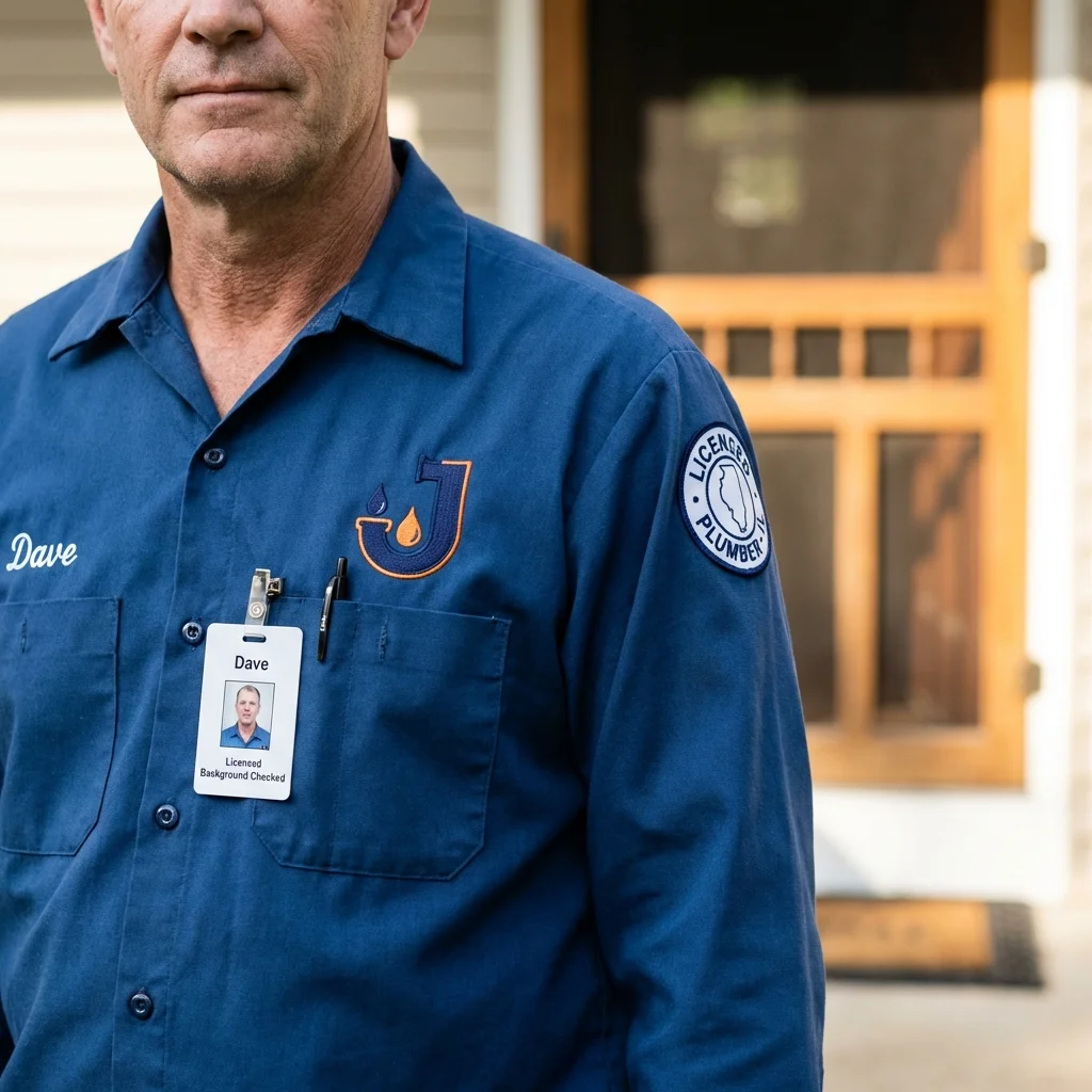 Licensed plumber showing ID badge in Gary, IN
