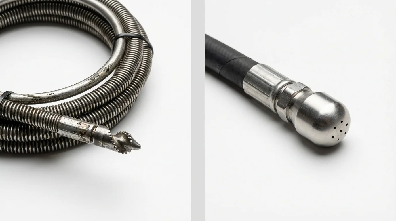 Drain snake cable and hydro jetting nozzle used for drain cleaning in Gary, IN