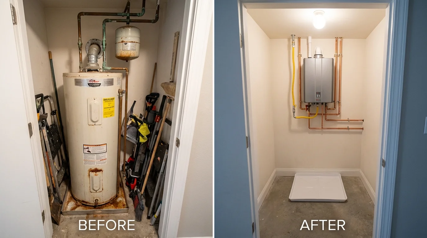 Tank water heater versus wall-mounted tankless unit comparison for Gary, IN homeowners